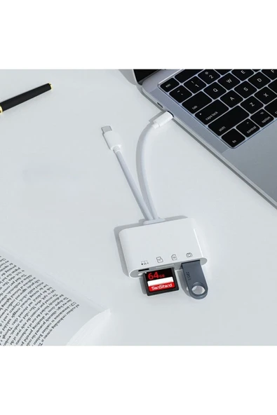 Desingshop 4 İn 1 Lightning Type-c Çıkışlı Çoklu Kablolu Otg Çevirici Adaptör Sd Tf Kart Okuyucu Usb Hub - 6