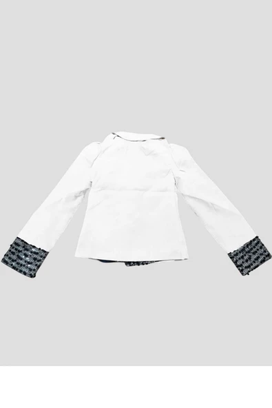 Kız Çocuk Yakası ve Bilekleri Pulpayet İşlemeli Çift Düğmeli Beyaz Blazer Ceket - Resim 8