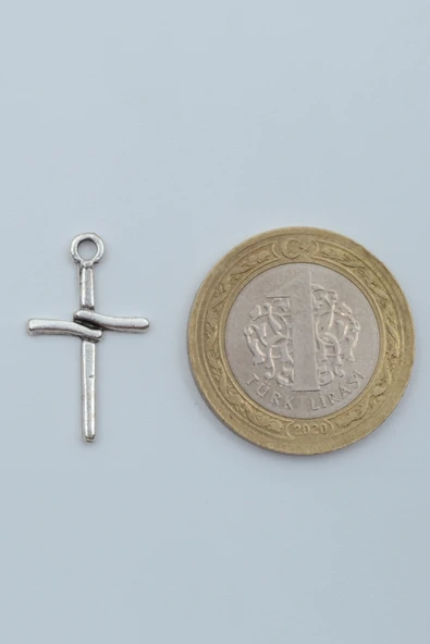 Minimal Haç Gümüş Kaplama Örme Zincir Kolye - Resim 4