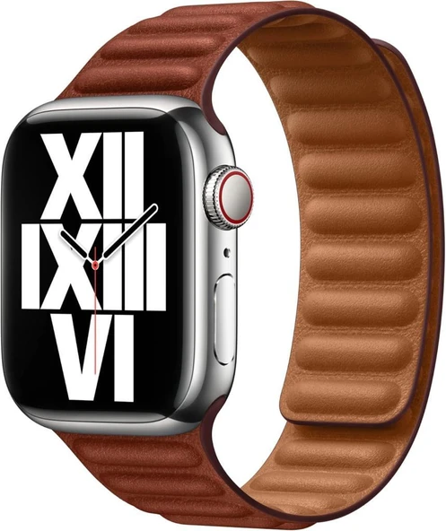 Apple Watch 41 mm Toprak Kırmızısı Baklalı Model Deri Kayış - S/M - Teşhir