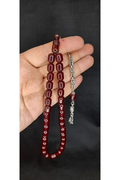 ÇUBUK KEHRİBAR TESBİH KOYU KAHVERENGİ KAPSÜL KESİM T-437