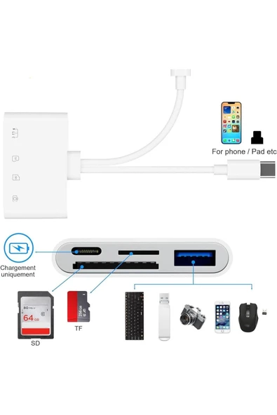 Desingshop 4 İn 1 Lightning Type-c Çıkışlı Çoklu Kablolu Otg Çevirici Adaptör Sd Tf Kart Okuyucu Usb Hub - 2