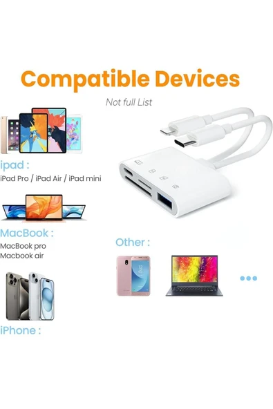 Desingshop 4 İn 1 Lightning Type-c Çıkışlı Çoklu Kablolu Otg Çevirici Adaptör Sd Tf Kart Okuyucu Usb Hub - 4