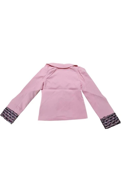 Kız Çocuk Yakası ve Bilekleri Pulpayet İşlemeli Çift Düğmeli Pudra Blazer Ceket - Resim 4