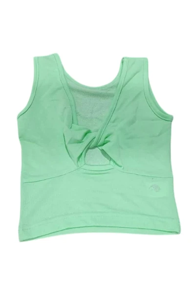 Kız Çocuk Bisiklet Yaka Askılı Sırtı Açık Bağlama Detaylı Fitilli Yeşil Bluz - Resim 6