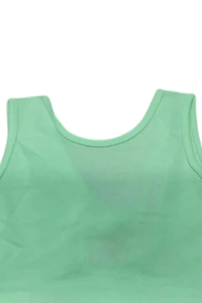 Kız Çocuk Bisiklet Yaka Askılı Sırtı Açık Bağlama Detaylı Fitilli Yeşil Bluz - Resim 3