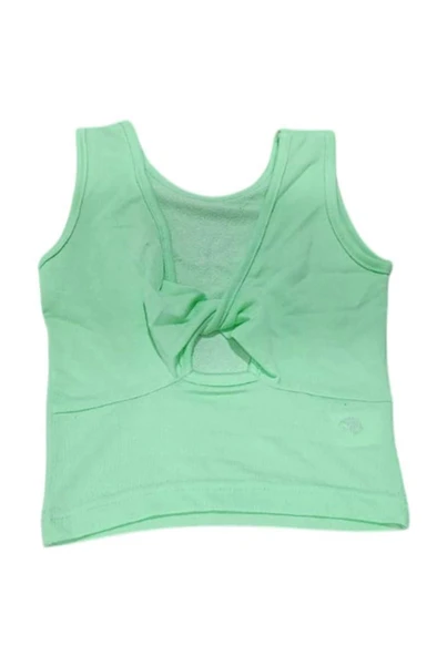 Kız Çocuk Bisiklet Yaka Askılı Sırtı Açık Bağlama Detaylı Fitilli Yeşil Bluz - Resim 2