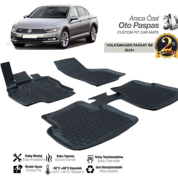 3D PASPAS SİYAH VOLKSWAGEN PASSAT B8 2015+