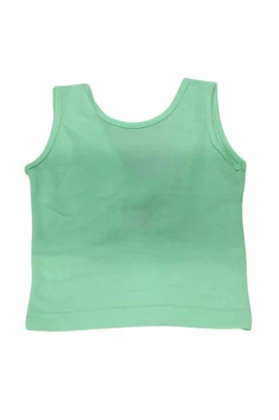 Kız Çocuk Bisiklet Yaka Askılı Sırtı Açık Bağlama Detaylı Fitilli Yeşil Bluz ürün görseli