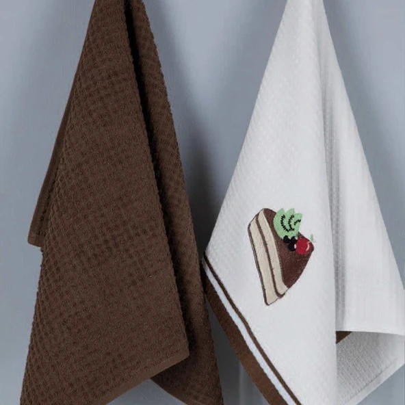 Maxstyle Pamuk Mutfak Havlusu Browni 2'Li Beyaz-Kahve 40x60cm