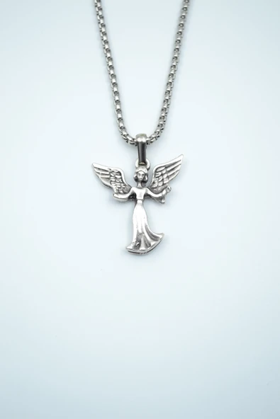 Minimal Kanatlı Melek Gümüş Kaplama Örme Zincir Kolye ürün görseli 1