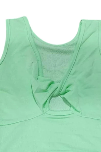 Kız Çocuk Bisiklet Yaka Askılı Sırtı Açık Bağlama Detaylı Fitilli Yeşil Bluz - Resim 8