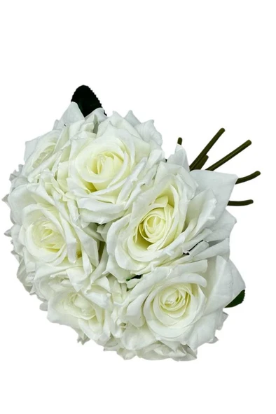 Nettenevime Yapay Çiçek Beyaz Gül 10lu Demet Gelin Çiçeği Buketi Masa Üstü Vazo Çiçeği 25cm - Resim 6