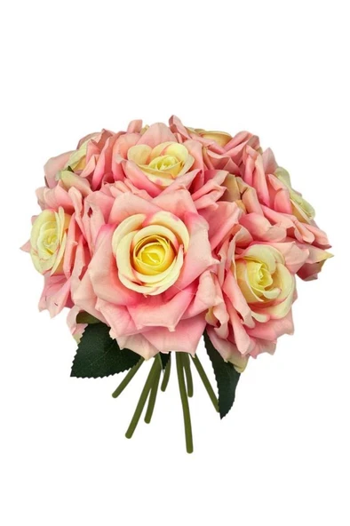 Nettenevime Yapay Çiçek Pembe Koyu Gül 10lu Demet Gelin Çiçeği Buketi Masa Üstü Vazo Çiçeği 25cm ürün görseli