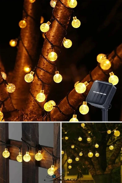 7 Metre 50 Led Opak Solar Lamba Güneş Enerjili Sarı Işık Top Zincir Bahçe Aydınlatma Parti Süs Lambası - Resim 6