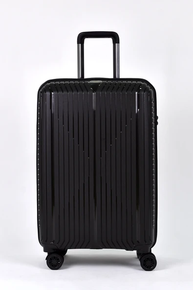 Elatae Ehs Polipropilen 2'li Valiz Seti Orta Boy - Kabin Boy Kırılmaz Valiz Seti Siyah 10729TO - Resim 2