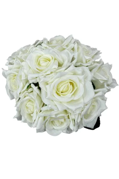 Nettenevime Yapay Çiçek Beyaz Gül 10lu Demet Gelin Çiçeği Buketi Masa Üstü Vazo Çiçeği 25cm - Resim 3