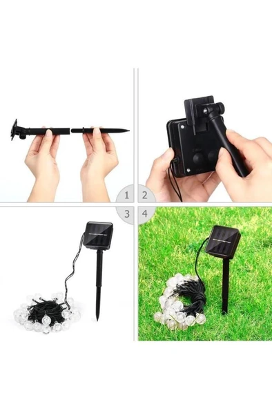 7 Metre 50 Led Opak Solar Lamba Güneş Enerjili Sarı Işık Top Zincir Bahçe Aydınlatma Parti Süs Lambası - Resim 7