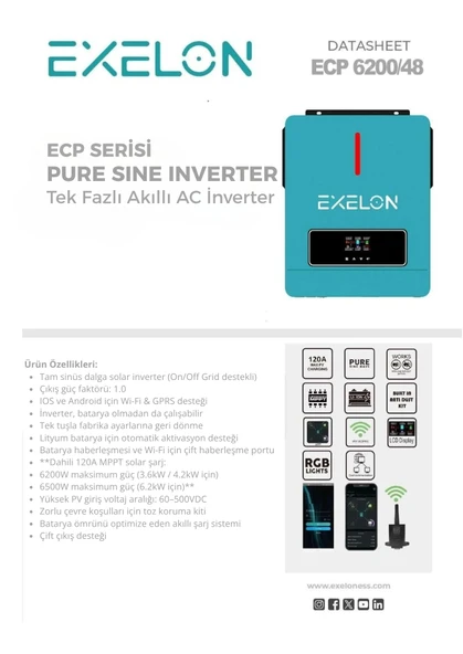 Exelon 6.2 kW 48 Volt MPPT 120A Akıllı İnverter - 2