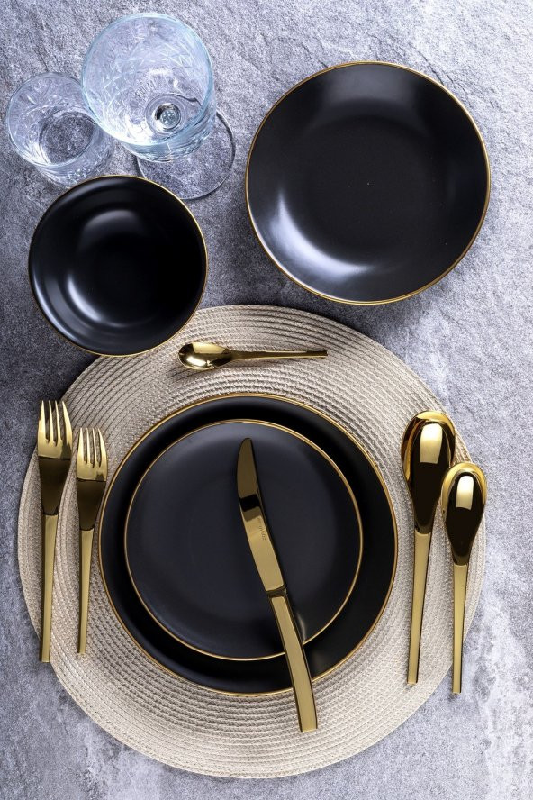 Aryıldız Saten Black Gold 24 Parça Yemek Takımı - 2