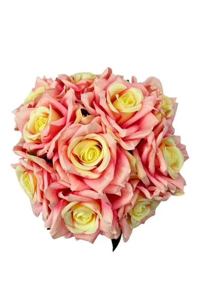 Nettenevime Yapay Çiçek Pembe Koyu Gül 10lu Demet Gelin Çiçeği Buketi Masa Üstü Vazo Çiçeği 25cm - Resim 7