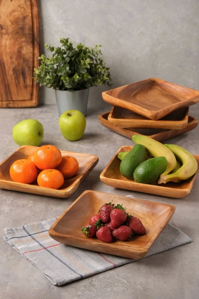 Bella - Akasya 6 Lı Kare Servis, Kahvaltı, Pasta, Sunum Tabak Seti