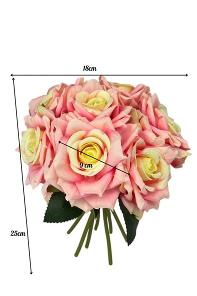 Nettenevime Yapay Çiçek Pembe Koyu Gül 10lu Demet Gelin Çiçeği Buketi Masa Üstü Vazo Çiçeği 25cm - Resim 2