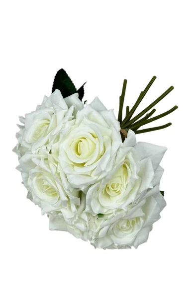 Nettenevime Yapay Çiçek Beyaz Gül 10lu Demet Gelin Çiçeği Buketi Masa Üstü Vazo Çiçeği 25cm - Resim 4
