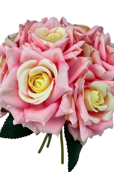 Nettenevime Yapay Çiçek Pembe Koyu Gül 10lu Demet Gelin Çiçeği Buketi Masa Üstü Vazo Çiçeği 25cm - Resim 4