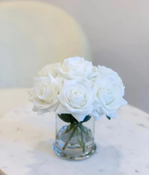 Nettenevime Yapay Çiçek Beyaz Gül 10lu Demet Gelin Çiçeği Buketi Masa Üstü Vazo Çiçeği 25cm - Resim 8