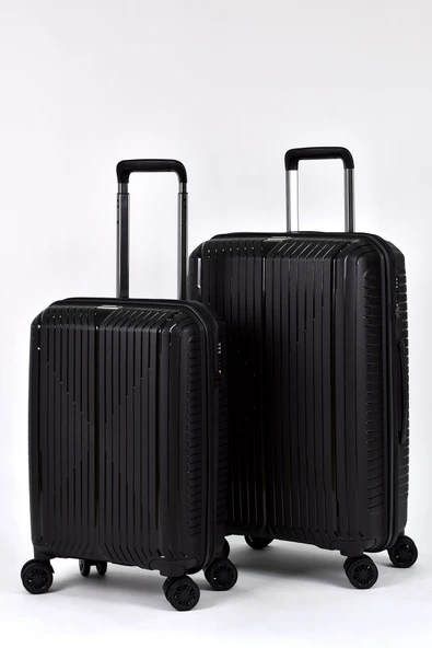 Elatae Ehs Polipropilen 2'li Valiz Seti Orta Boy - Kabin Boy Kırılmaz Valiz Seti Siyah 10729TO ürün görseli