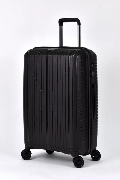 Elatae Ehs Polipropilen 2'li Valiz Seti Orta Boy - Kabin Boy Kırılmaz Valiz Seti Siyah 10729TO - Resim 3