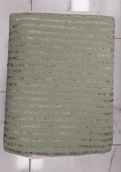 Süngerli Kadife Gofre Çizgili Kaymaz Koltuk Örtüsü (170x210)-Haki - 2