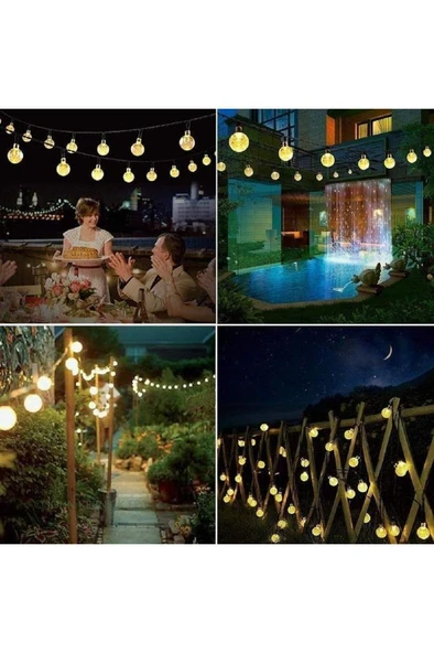 7 Metre 50 Led Opak Solar Lamba Güneş Enerjili Sarı Işık Top Zincir Bahçe Aydınlatma Parti Süs Lambası - Resim 4
