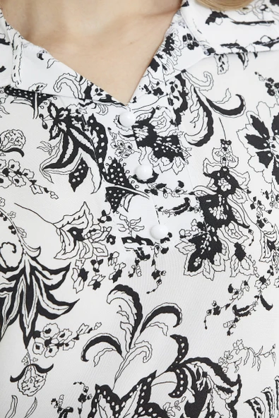 Gömlek Yaka Desenli Uzun Kol Elbise - Siyah - 5