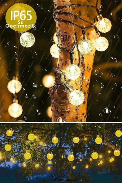 7 Metre 50 Led Opak Solar Lamba Güneş Enerjili Sarı Işık Top Zincir Bahçe Aydınlatma Parti Süs Lambası - Resim 8