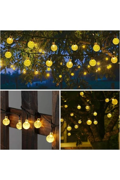 7 Metre 50 Led Opak Solar Lamba Güneş Enerjili Sarı Işık Top Zincir Bahçe Aydınlatma Parti Süs Lambası - Resim 2