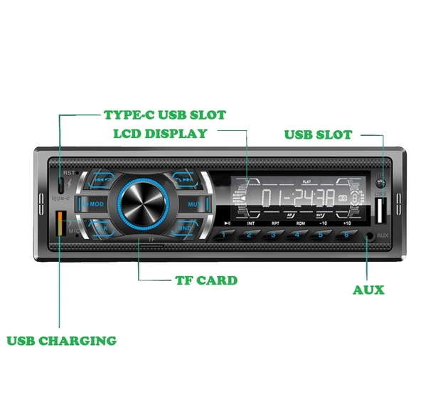MPIA CA-03 USB&AUX&TF&Bluetooth 4x60W PD 23W Şarj Kumandalı Rgb Led Oto Teyp - 7