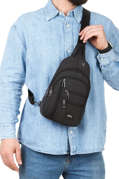 Unisex Siyah Omuz Çantası Su Geçirmez Kanvas Kumaş Body Bag Çift Taraflı Çapraz Postacı Çanta