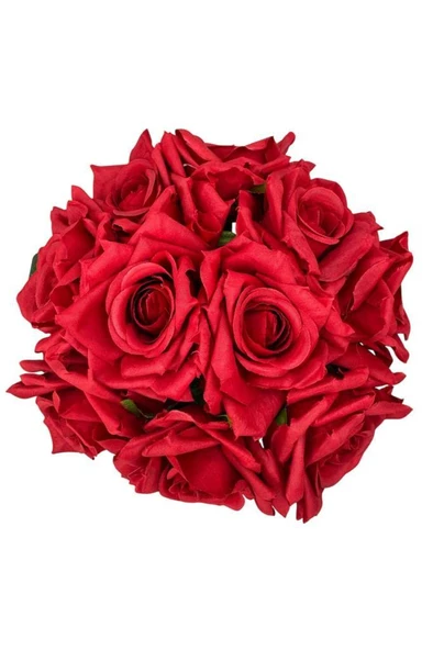 Nettenevime Yapay Çiçek Kırmızı Gül 10lu Demet Gelin Çiçeği Buketi Masa Üstü Vazo Çiçeği 25cm - Resim 4