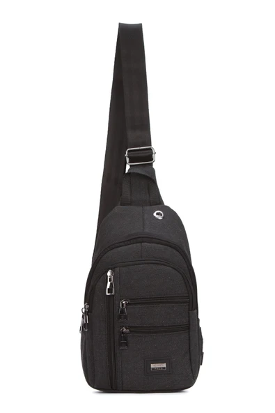 Unisex Siyah Omuz Çantası Su Geçirmez Kanvas Kumaş Body Bag Çift Taraflı Çapraz Postacı Çanta - 5