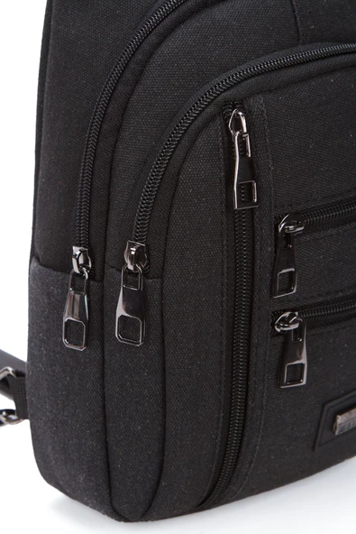 Unisex Siyah Omuz Çantası Su Geçirmez Kanvas Kumaş Body Bag Çift Taraflı Çapraz Postacı Çanta - 8