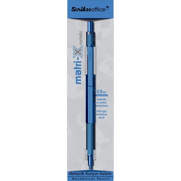 Scrikss MatriX 0.5mm Mekanik Kurşun Kalem Metalik Mavi - Şeffaf Kutu