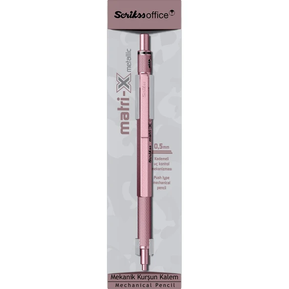 Scrikss MatriX 0.5mm Mekanik Kurşun Kalem Metalik Açık Pembe - Şeffaf Kutu