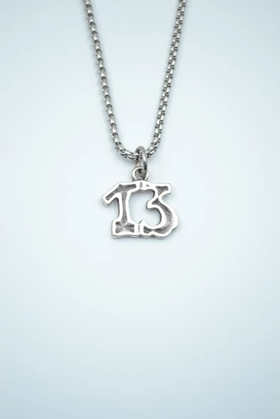 13 Yazılı Gümüş Kaplama Örme Zincir Kolye ürün görseli 1