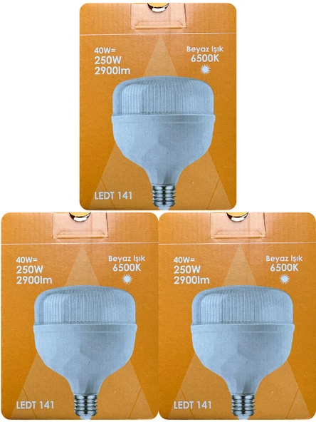 (3 Adet) Osaka 40W (250W) Beyaz Işık E27 Duylu (Kalın Duy) Led Torch Ampul