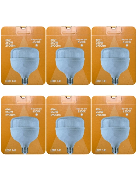 (6 Adet) Osaka 40W (250W) Beyaz Işık E27 Duylu (Kalın Duy) Led Torch Ampul