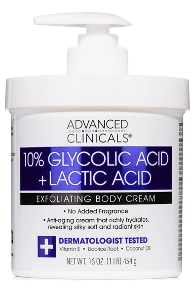Advanced Clinicals 10% Glycolic + Lactic Acid Vücut Kremi 454GR