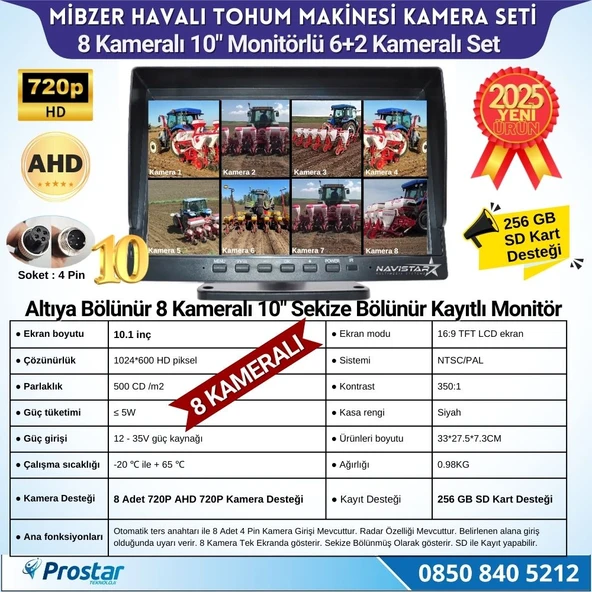 Mibzer için 8 Kameralı 10 inç Sekize Bölen Monitör 2 Büyük Kameralı Kayıtlı 256 Gb Sd Kart Destekli - 2