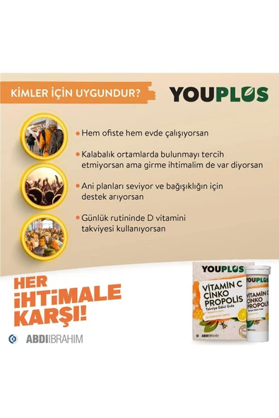 YOUPLUS Vitamin C Çinko Propolis 20 Efervesan Tablet X 4 ADET - Resim 5